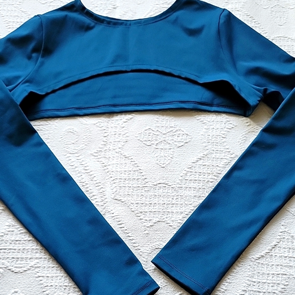 Women's Long Sleeve Crop Top - Teal